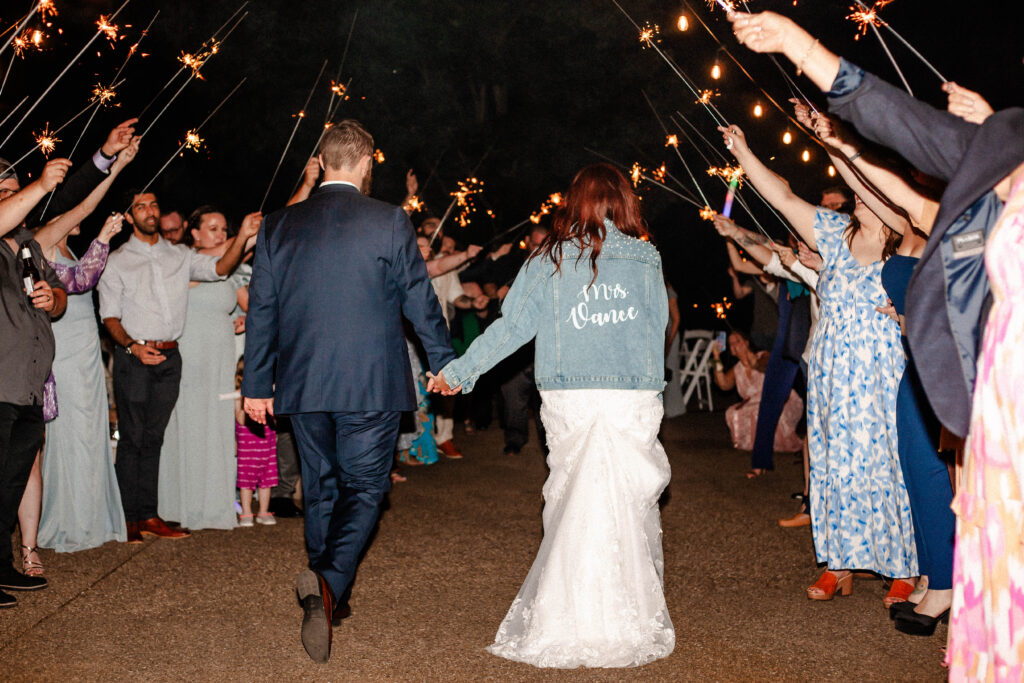 bride and groom sparkler wedding exit