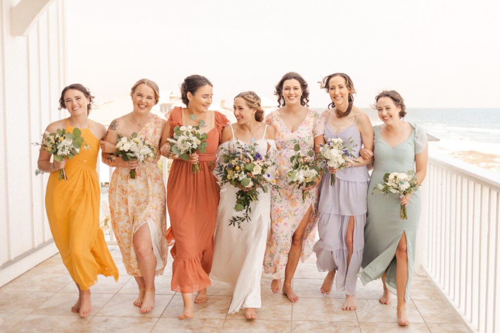 mismatched bridesmaids dresses outdoor destination wedding